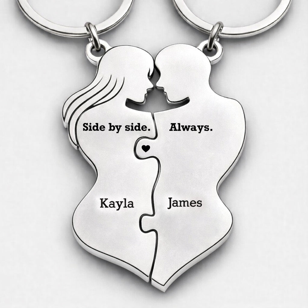 Side by side. Always - Custom Couple Puzzle Keychain Set