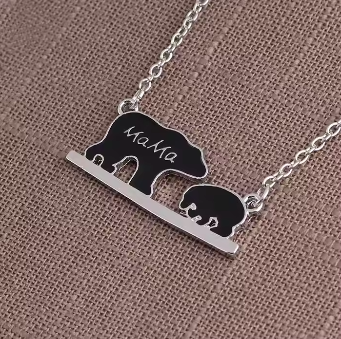 Mama Bear Necklace - Cute Bear Pendant with Oil Dripping Letters