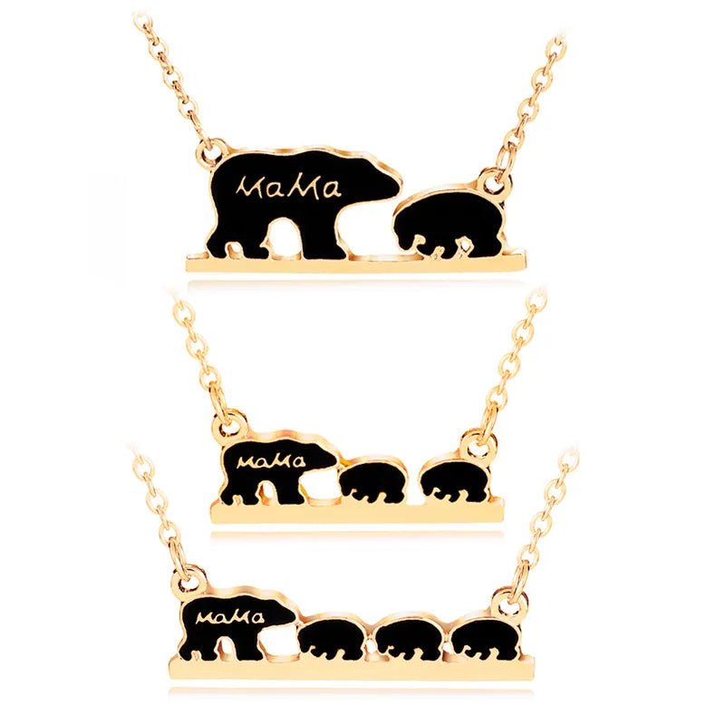 Mama Bear Necklace - Cute Bear Pendant with Oil Dripping Letters