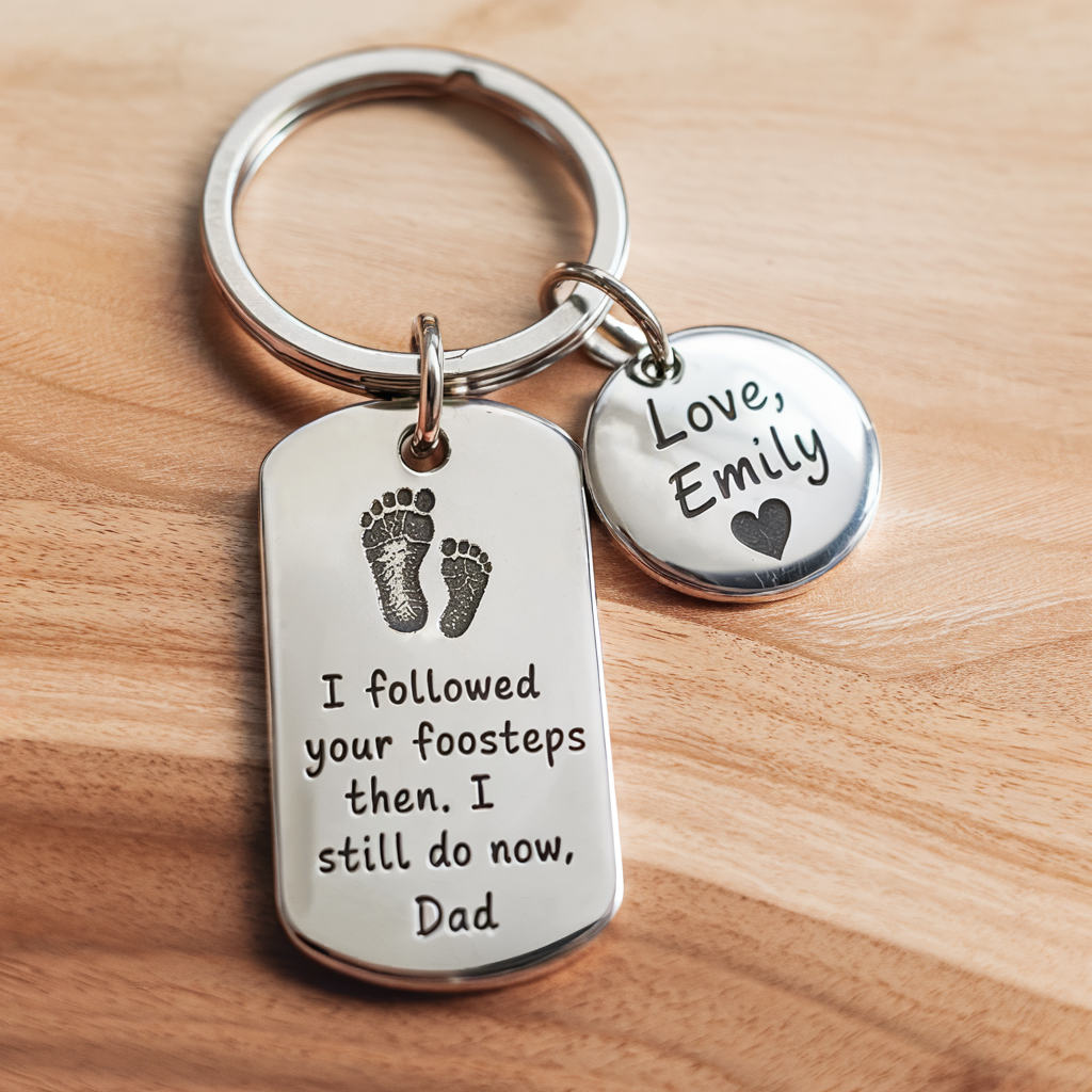 I Followed Your Footsteps - Custom Keychain Father's Day Gift