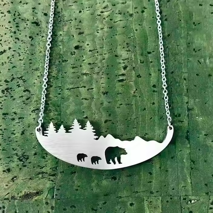 Stainless Steel Bear Family MAMA Necklace