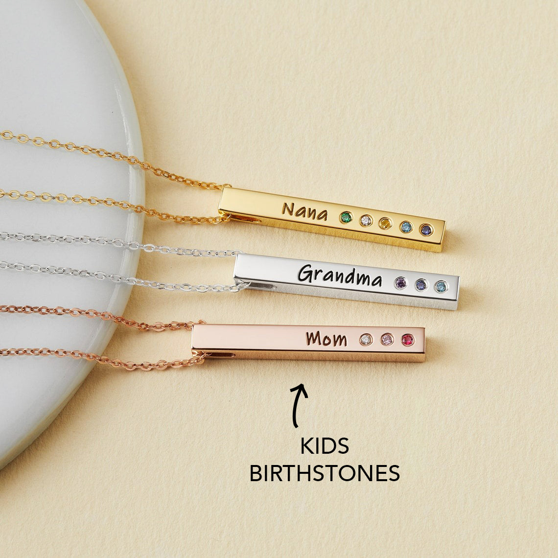 Custom Family Birthstone Bar Necklace - Mother's Day Gift