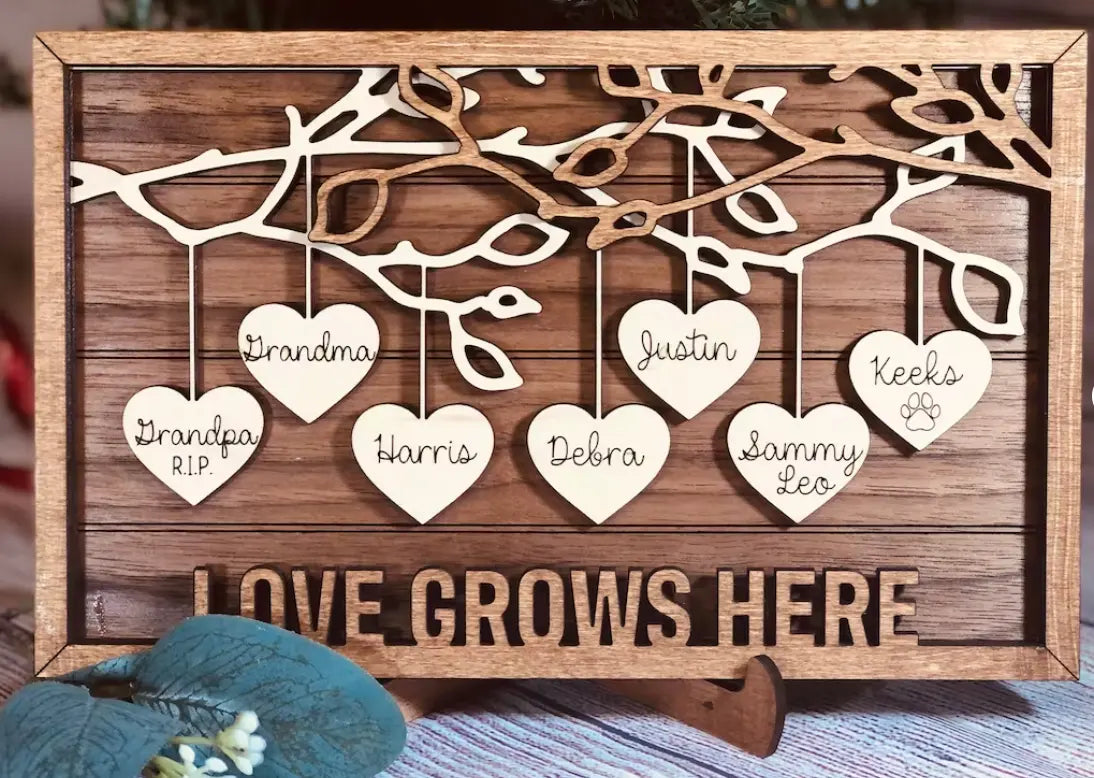 Personalized Mother's Day Gift - Engraved Wooden Family Tree for Mom & Grandma - Perfect Mother's Day Gift