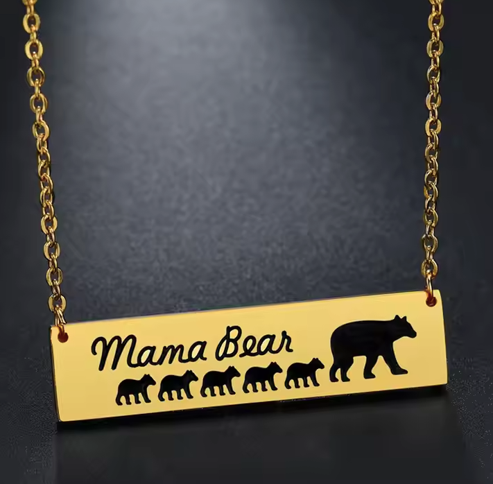 Mama Bear Family Pendant Necklace - Stainless Steel Mother's Day Gift