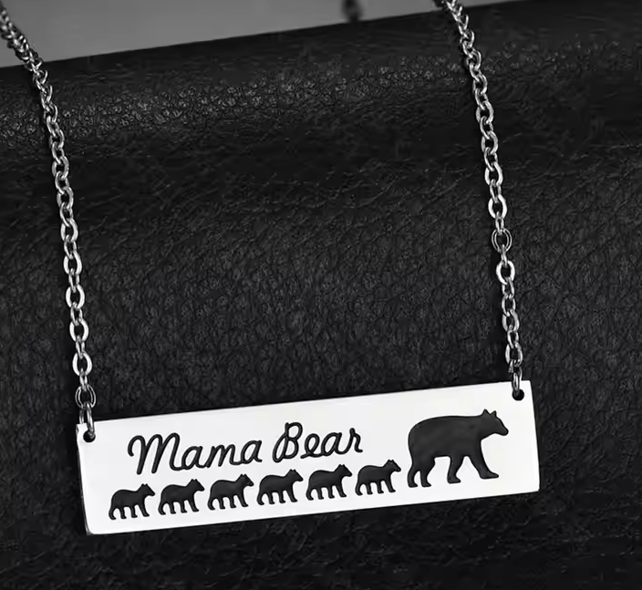 Mama Bear Family Pendant Necklace - Stainless Steel Mother's Day Gift