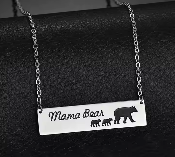 Mama Bear Family Pendant Necklace - Stainless Steel Mother's Day Gift