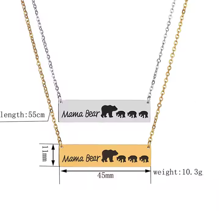 Mama Bear Family Pendant Necklace - Stainless Steel Mother's Day Gift