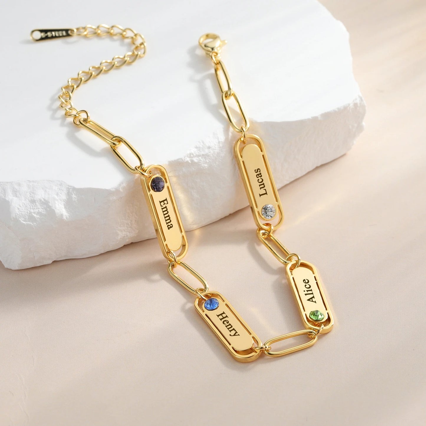Personalized Name & Birthstones Bracelet Mother's Day Gift