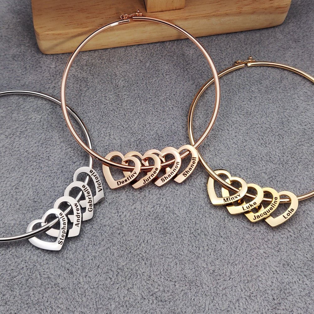 Custom Heart charm Name Bracelet - UniqueThoughtful