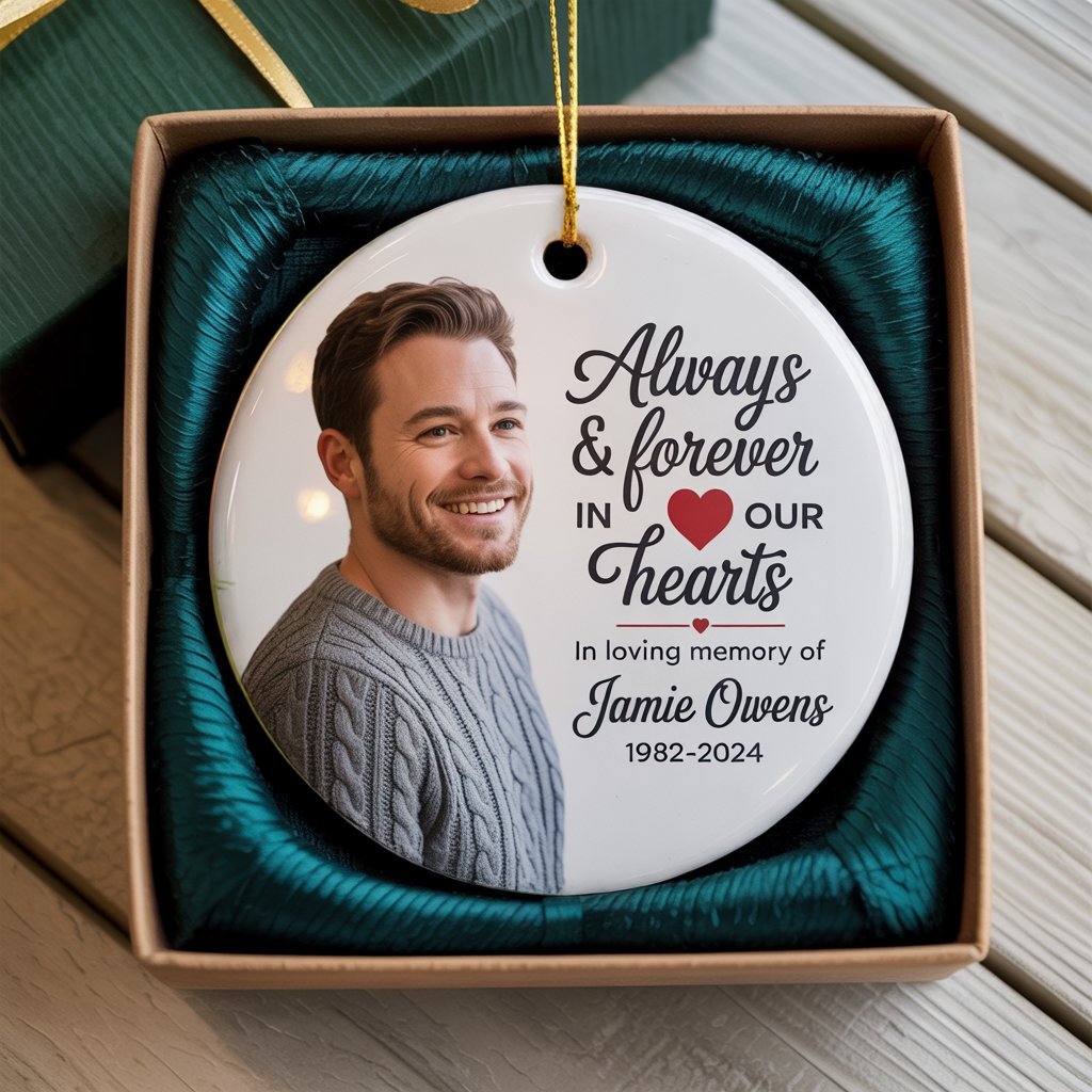 Custom Photo Memorial Ceramic Ornament - UniqueThoughtful