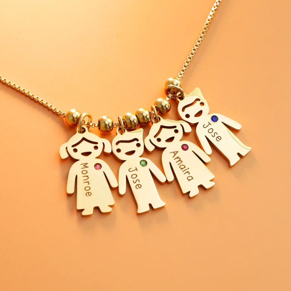 Personalized Kids Name Birthstone Necklace - Mother's Day Gift - UniqueThoughtful