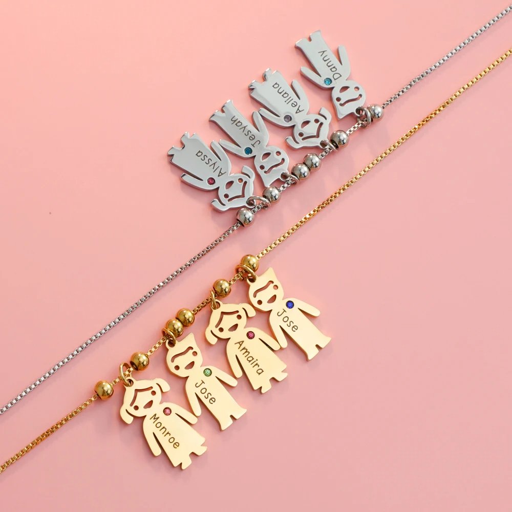 Personalized Kids Name Birthstone Necklace - Mother's Day Gift - UniqueThoughtful