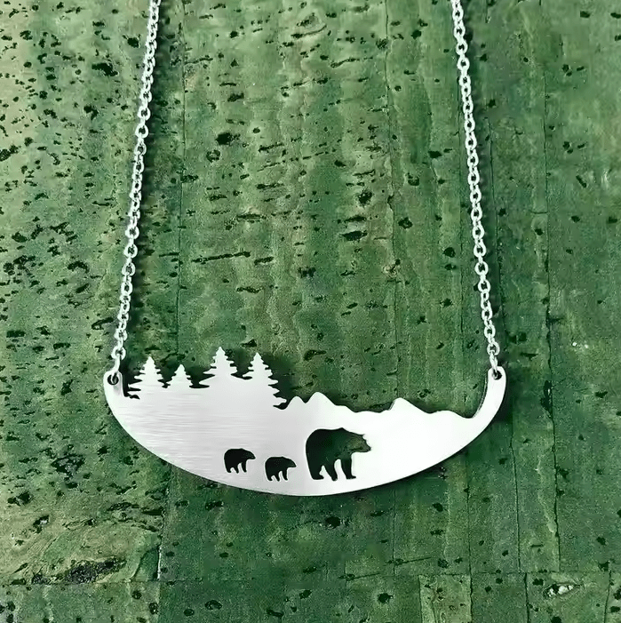 Stainless Steel Bear Family MAMA Necklace - UniqueThoughtful