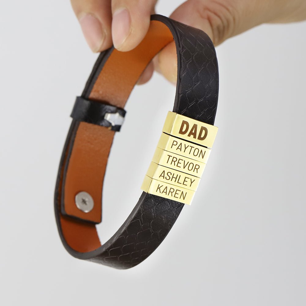Personalized Family Names Genuine Leather Bracelet - UniqueThoughtful
