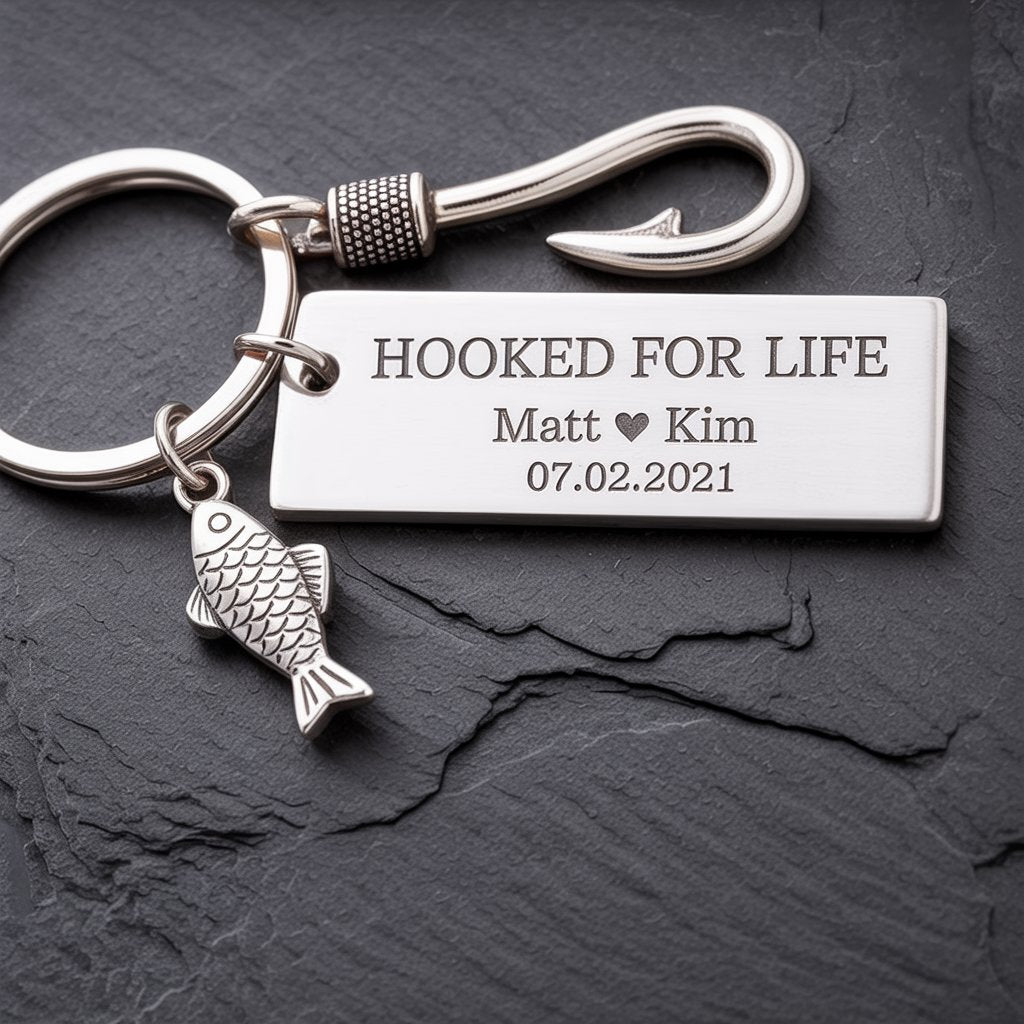 Porte-clés personnalisé Hooked on You avec initiales et date