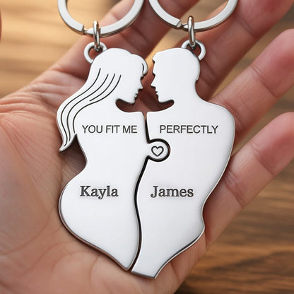 You Fit Me Perfectly - Custom Couple Puzzle Keychain Set
