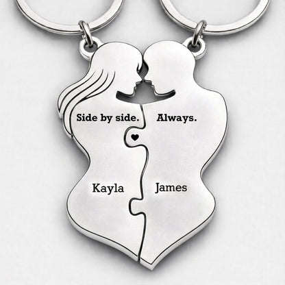 Side by side. Always - Custom Couple Puzzle Keychain Set