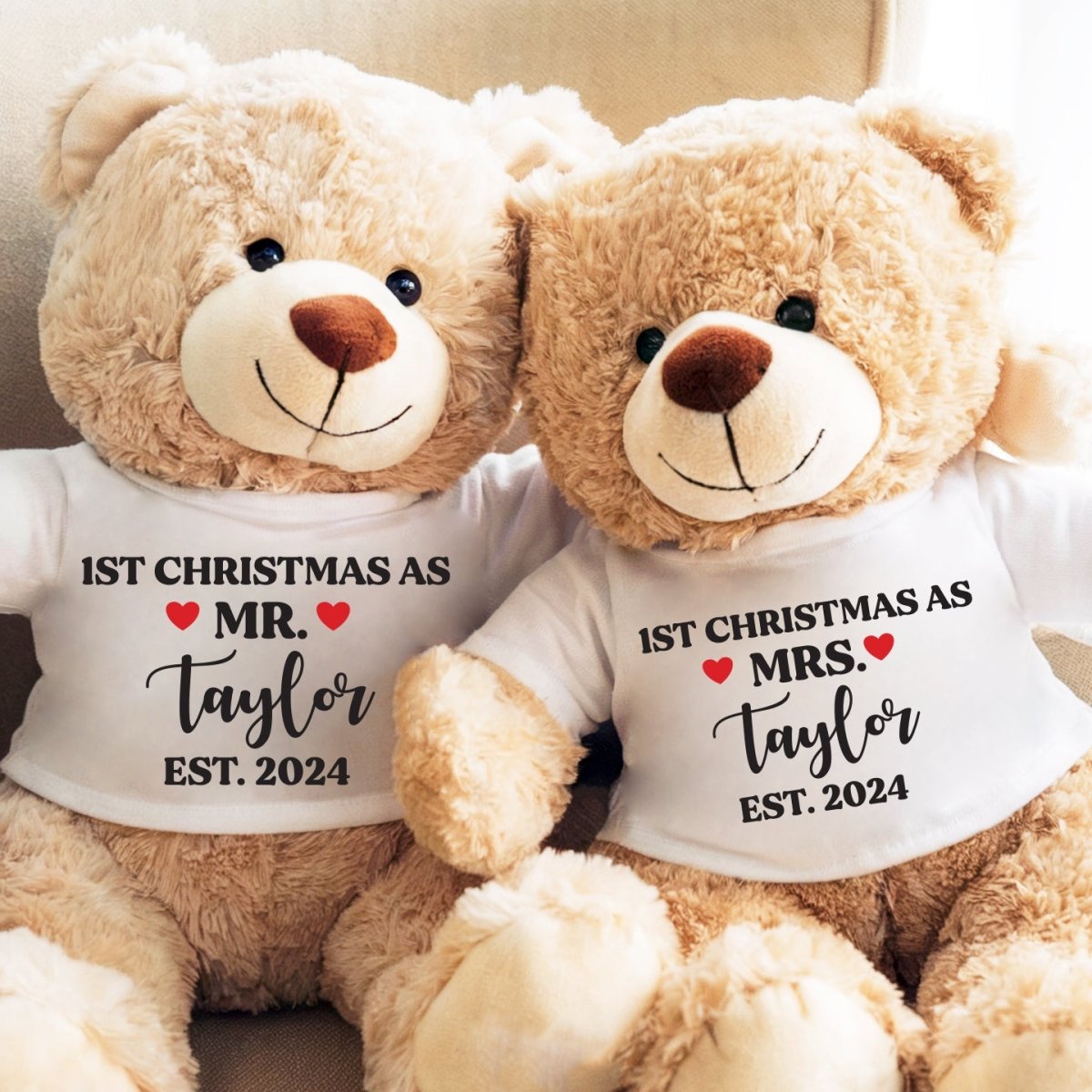 1st Christmas As Mr & Mrs - Custom Plush Teddy Bear [Set of 2] - UniqueThoughtful