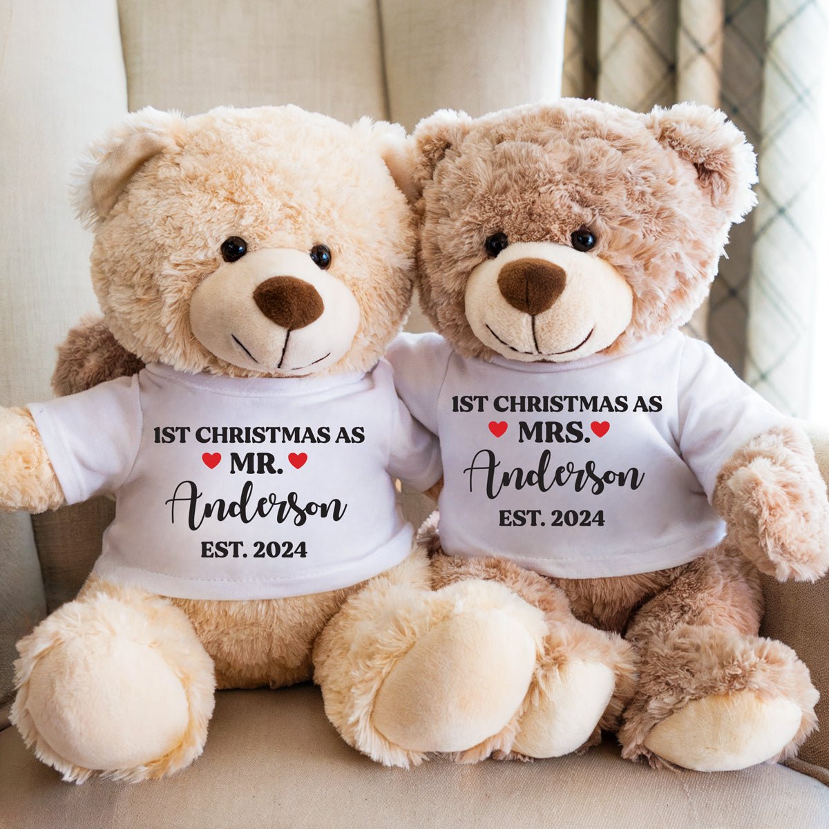 1st Christmas As Mr & Mrs - Custom Plush Teddy Bear [Set of 2] - UniqueThoughtful