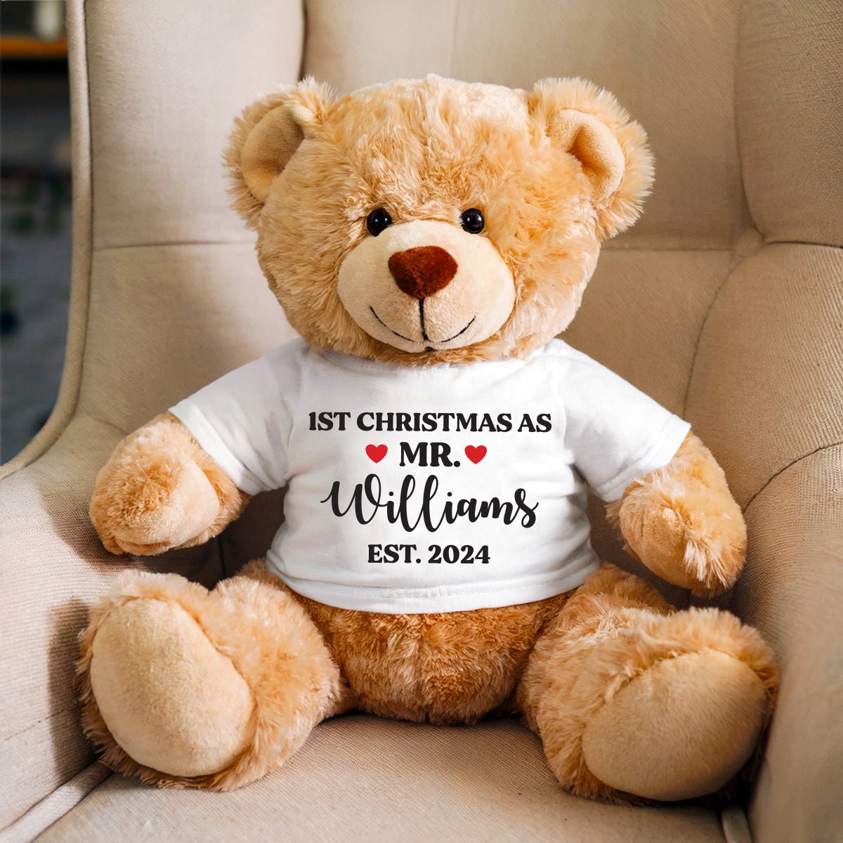 1st Christmas As Mr & Mrs - Custom Plush Teddy Bear [Set of 2] - UniqueThoughtful