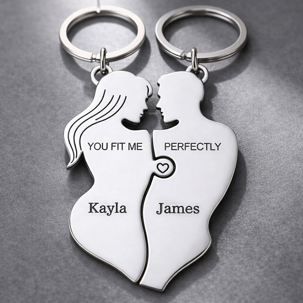 You Fit Me Perfectly - Custom Couple Puzzle Keychain Set