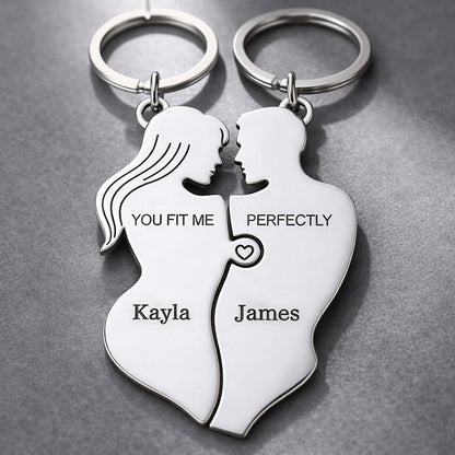 You Fit Me Perfectly - Custom Couple Puzzle Keychain Set