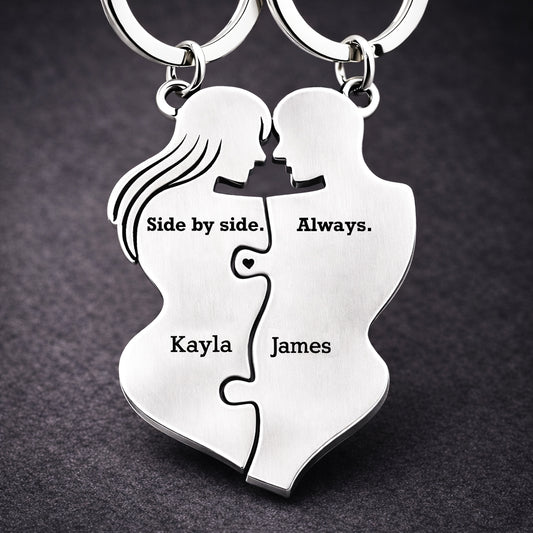 Side by side. Always - Custom Couple Puzzle Keychain Set