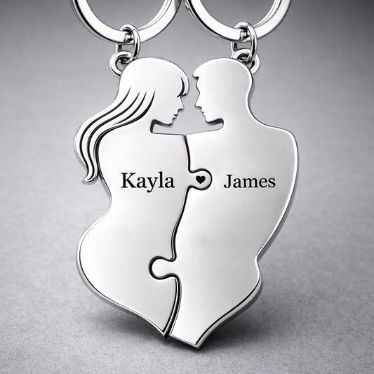 Custom Couple Name Matching Puzzle Keychain Set