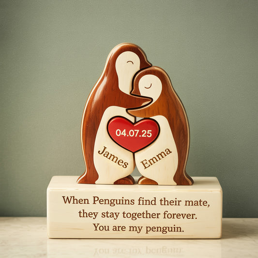 Custom Wooden Penguin Puzzle – Valentine’s Day Gift