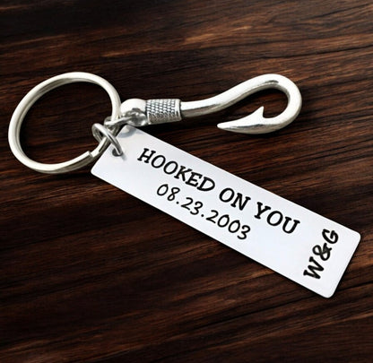 Hooked on You Personalized Keyring with Initials and Date