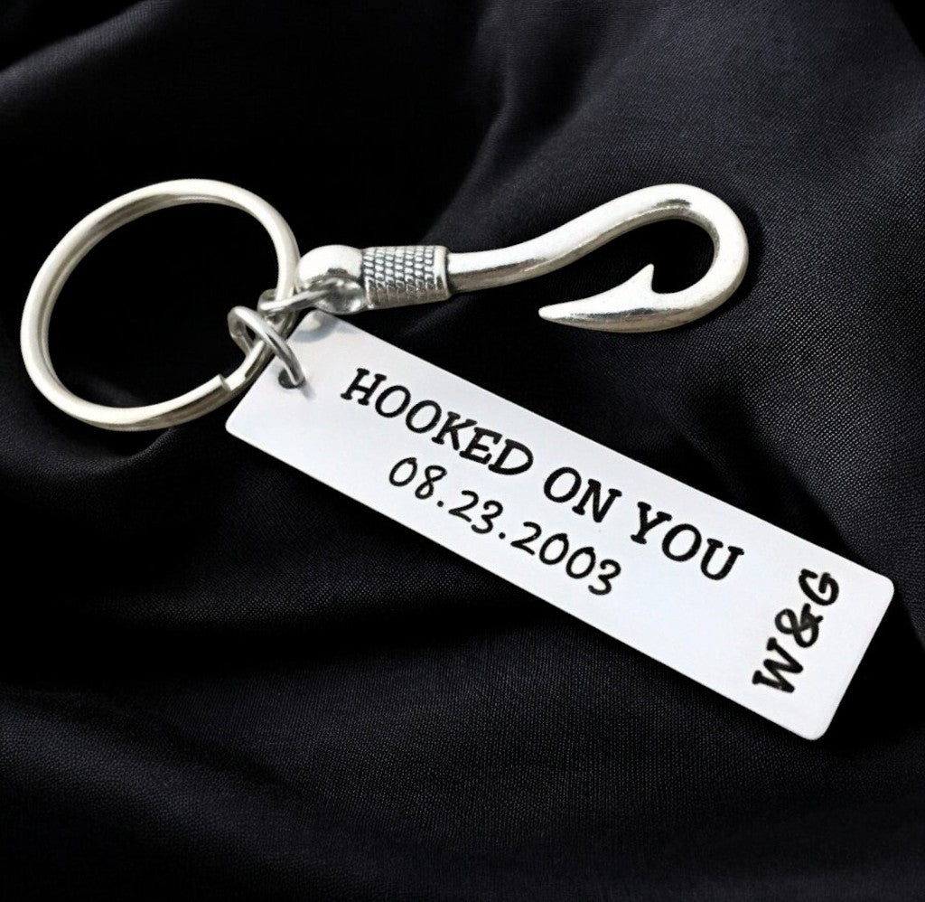 Hooked on You Personalized Keyring with Initials and Date