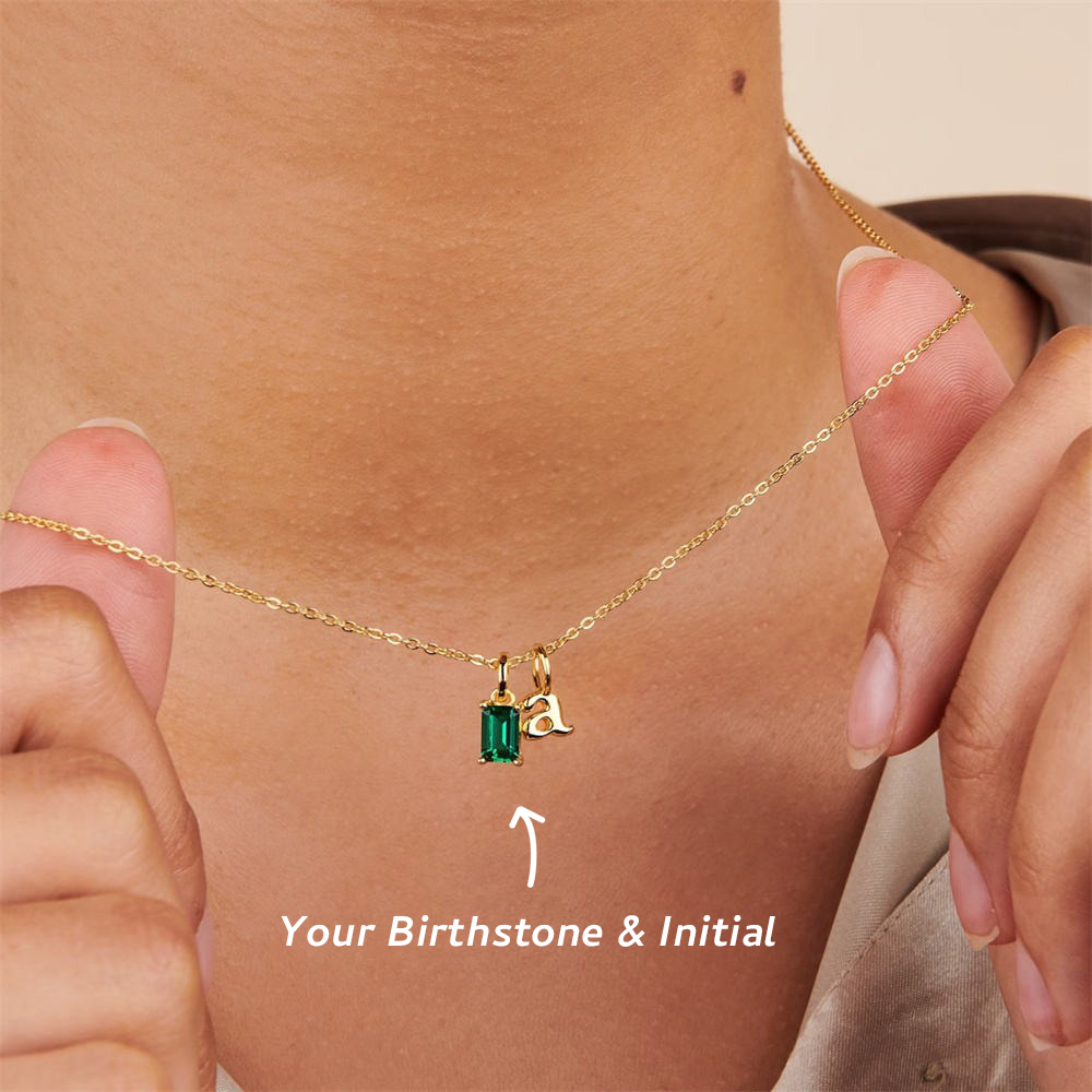 Personalized Necklace With Initial & Birthstone - Mother's Day Gift For Mom, Grandma