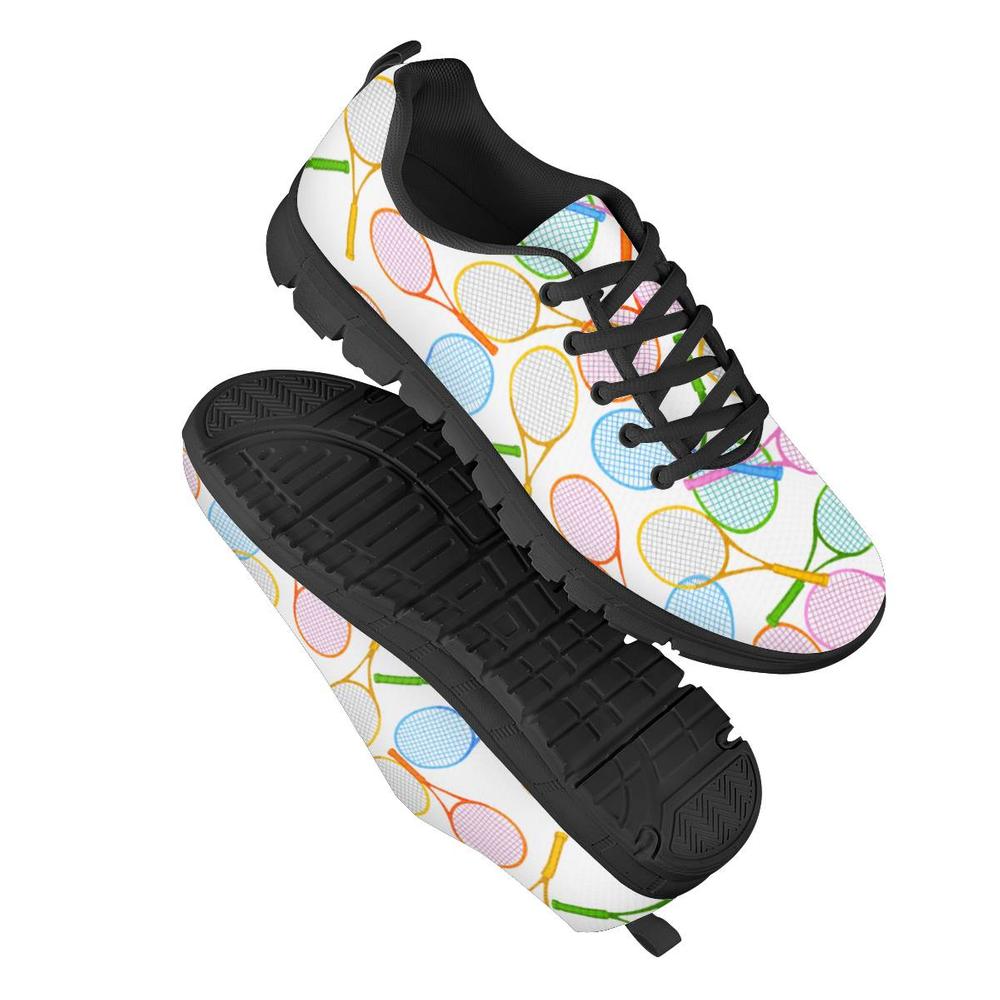 Badminton Ball Print Black Sneakers - UniqueThoughtful