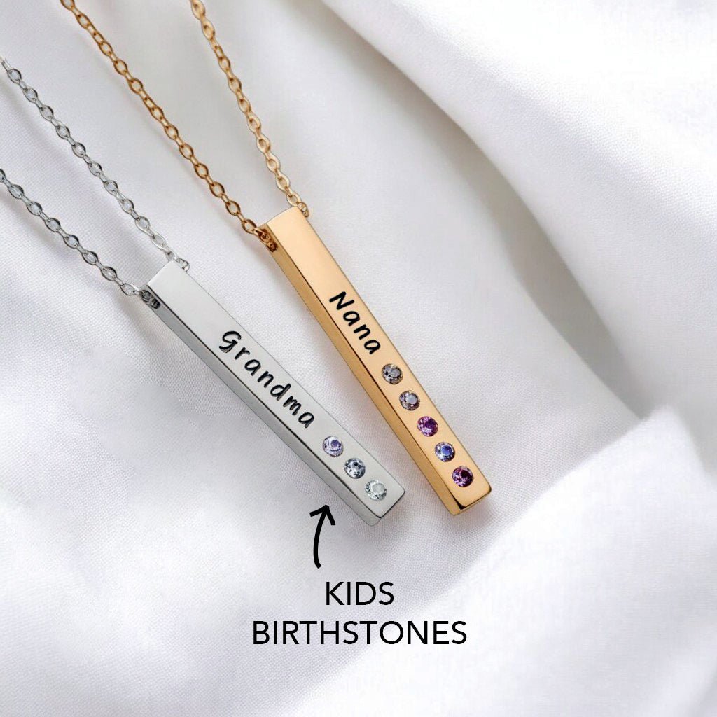 Custom Family Birthstone Bar Necklace - Mother's Day Gift - UniqueThoughtful