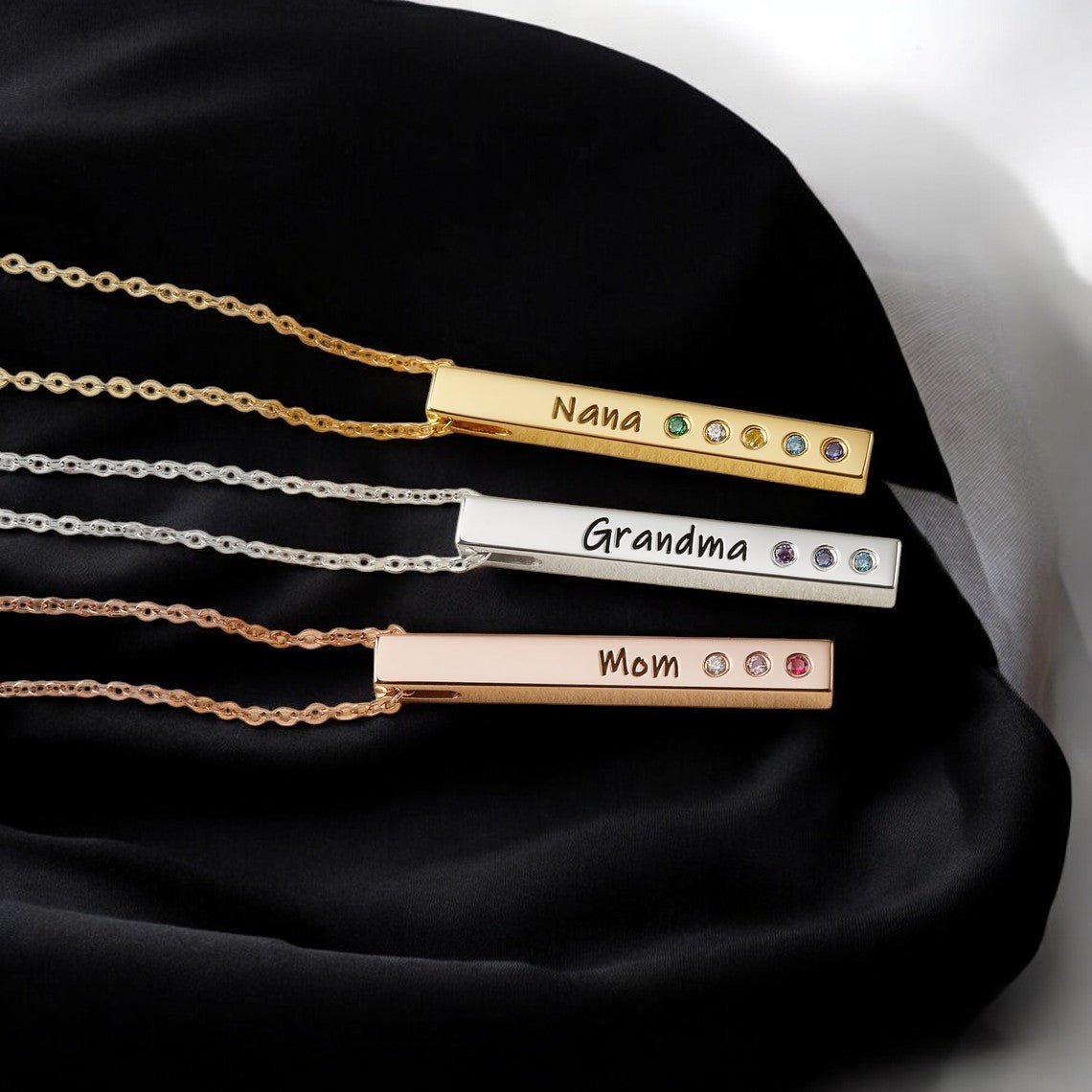 Custom Family Birthstone Bar Necklace - Mother's Day Gift - UniqueThoughtful