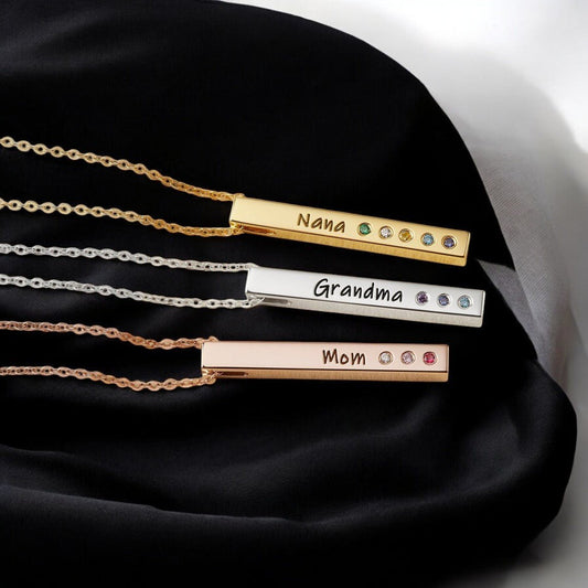 Custom Family Birthstone Bar Necklace - Mother's Day Gift - UniqueThoughtful