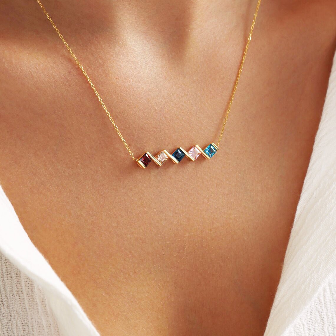 Custom Family Birthstone Necklace & Message Card - Mother's Day Gift - UniqueThoughtful