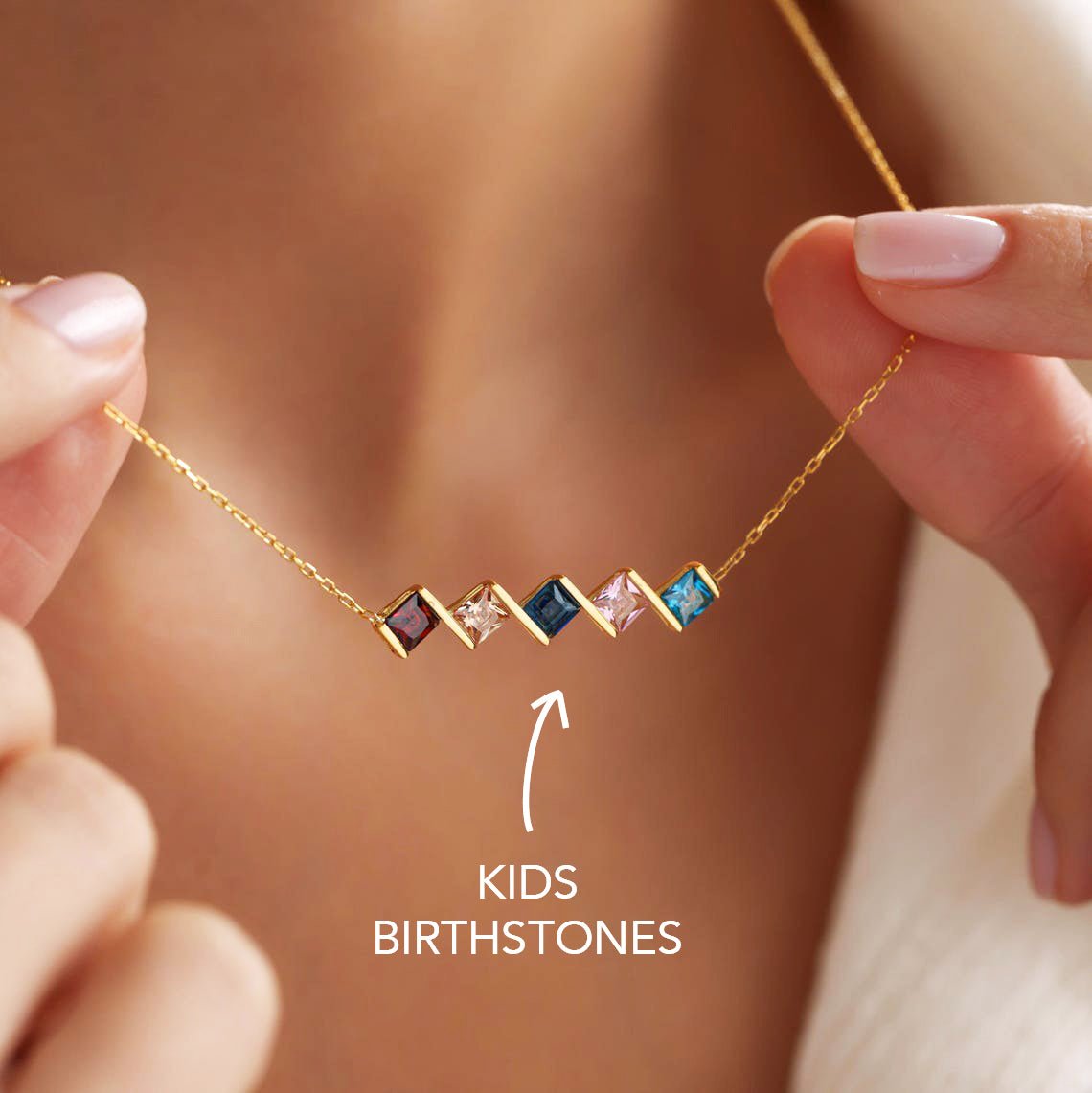 Custom Family Birthstone Necklace & Message Card - Mother's Day Gift - UniqueThoughtful