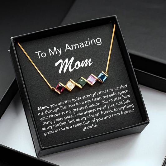 Custom Family Birthstone Necklace & Message Card - Mother's Day Gift - UniqueThoughtful