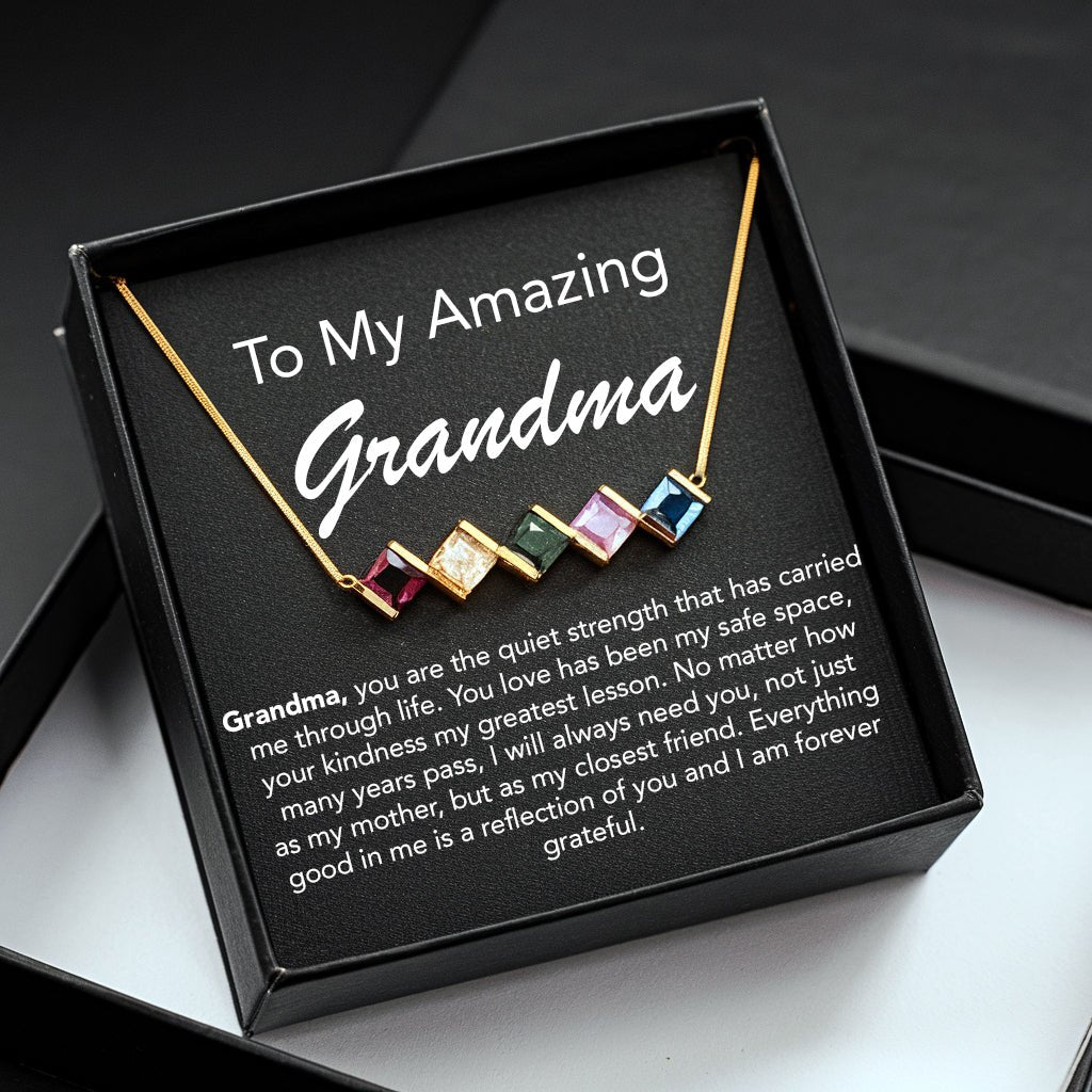 Custom Family Birthstone Necklace & Message Card - Mother's Day Gift - UniqueThoughtful