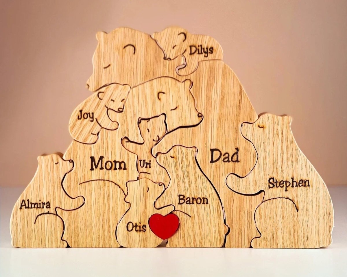 Custom Family Names Handmade Wooden Bear Puzzle - UniqueThoughtful