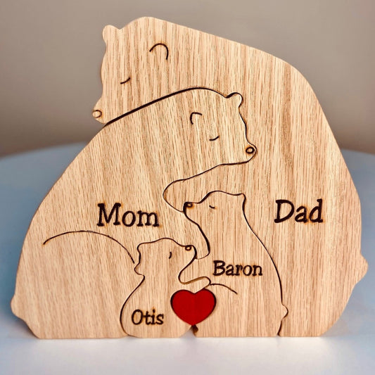 Custom Family Names Handmade Wooden Bear Puzzle - UniqueThoughtful