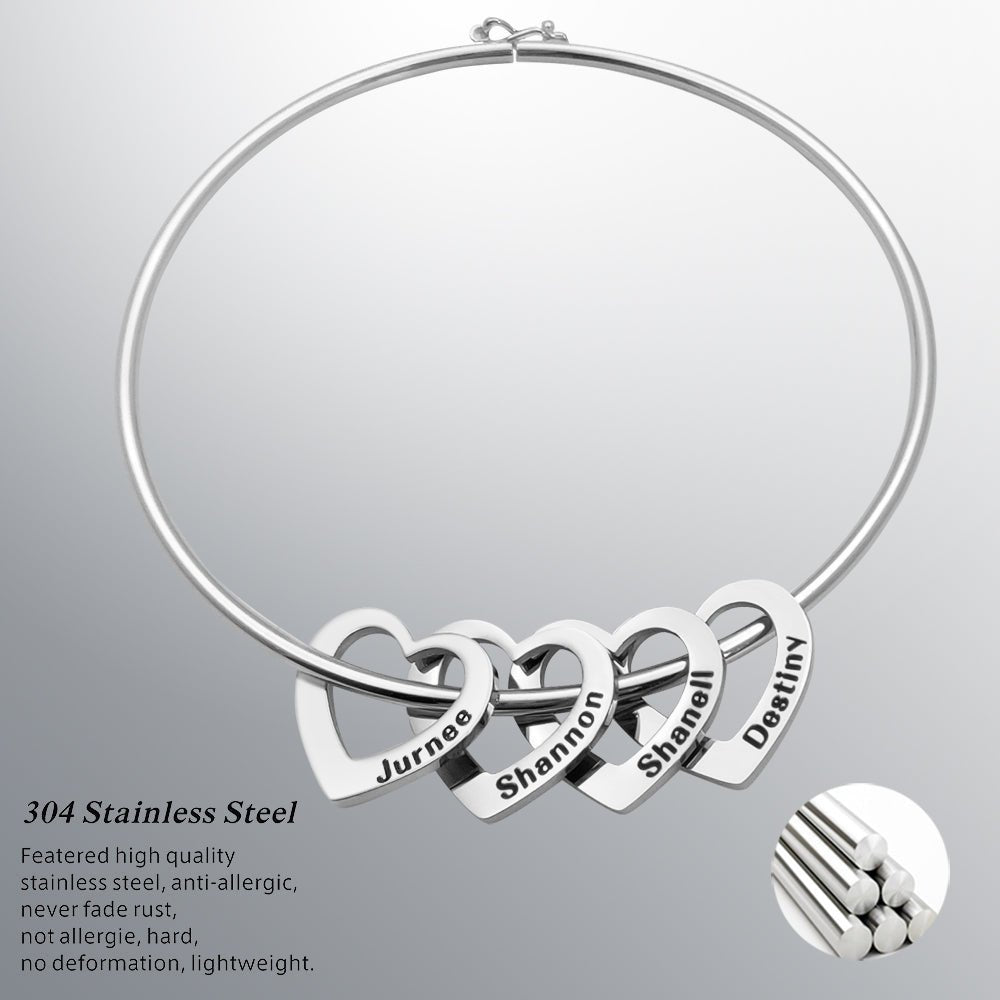 Custom Heart charm Name Bracelet - UniqueThoughtful