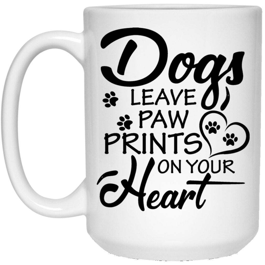 "Dogs Leave Paw Prints On Your Heart" Coffee Mug (Black & White) - UniqueThoughtful