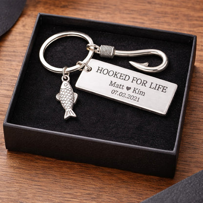 Porte-clés personnalisé Hooked on You avec initiales et date