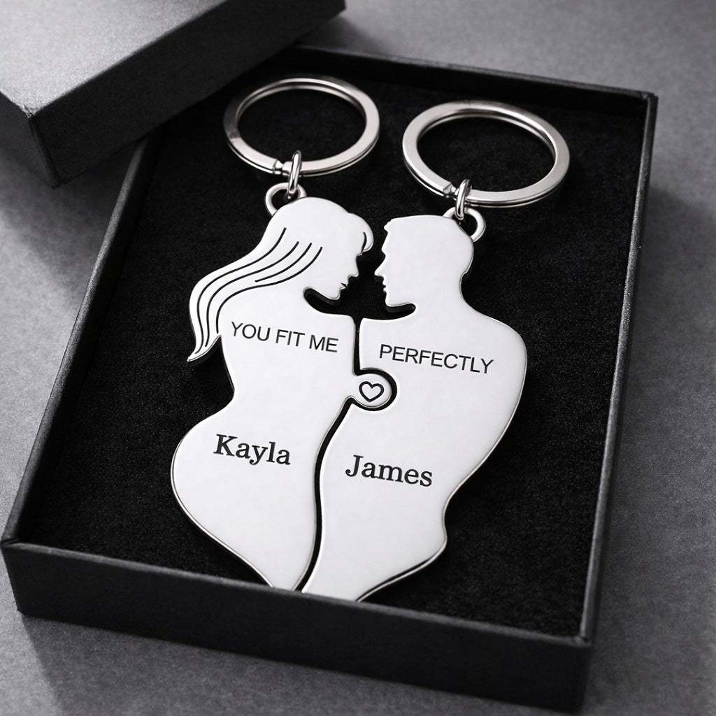 You Fit Me Perfectly - Custom Couple Puzzle Keychain Set