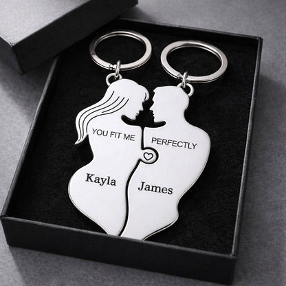 You Fit Me Perfectly - Custom Couple Puzzle Keychain Set