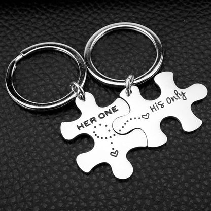 Her one His only Matching puzzle keychain set - Uniquethoughtful