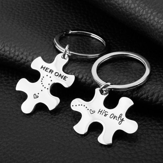 Her one His only Matching puzzle keychain set - Uniquethoughtful