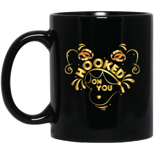 "Hooked On You" Coffee Mug (Black & Golden) - Uniquethoughtful